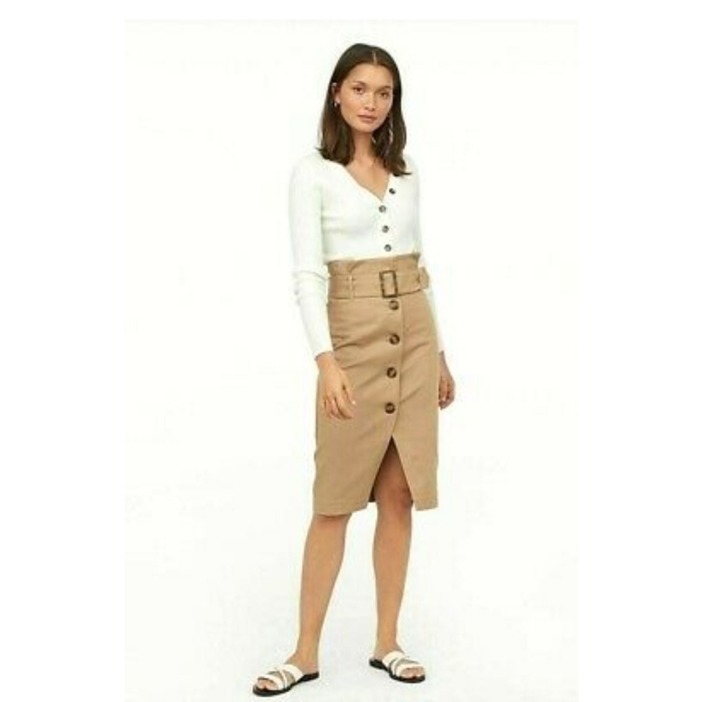 Belted paper bag khaki skirt